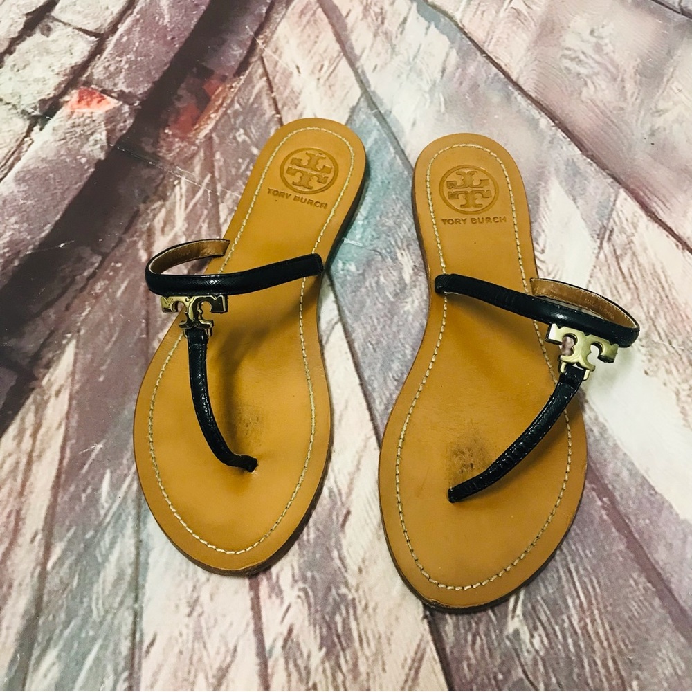 Tory Burch Leighanne Black Thong Bow Tie Flip Flop Sandals Size 7.5.